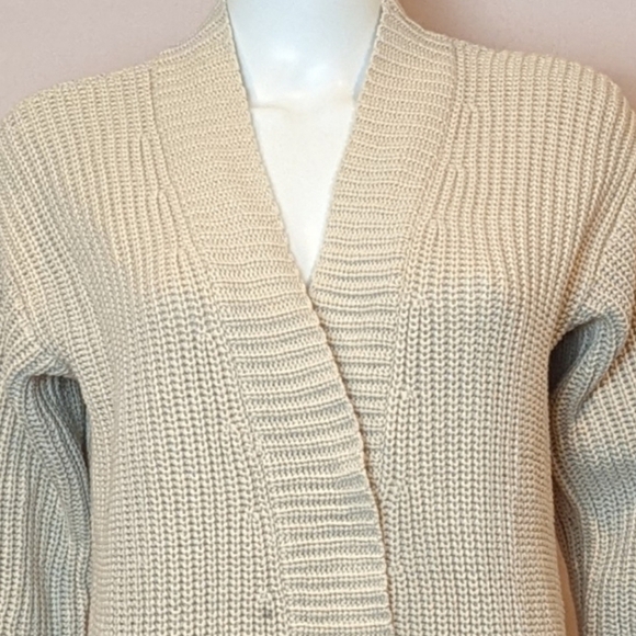 Wrap London Open Front Warm Ecru Knitted Cardigan Sweater with Pockets size 4 - Picture 2 of 8